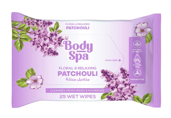 Body Spa Wet Wipes Patchouli Aloe Chamomile 25 Sheets