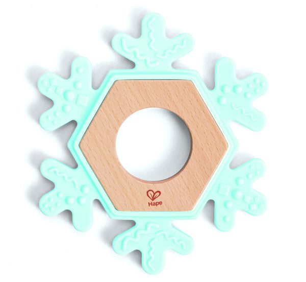 Hape Snowy Teether Snowflake Shape Textured Silicone and Beech Wood