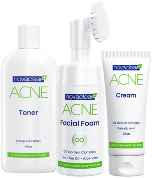 Novaclear Blemish-Clearing Skincare Kit Facial Foam Toner Cream Salicylic Acid 100 mL + 150 mL + 40 mL
