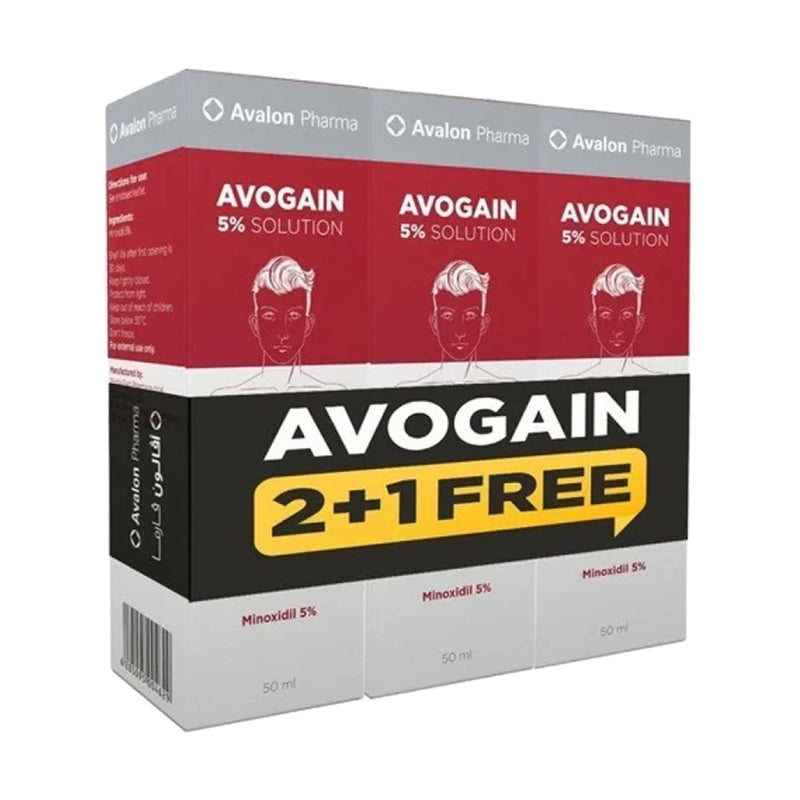 Avalon Avogain 5% Minoxidil Solution Spray, 3 x 50 ml Hair Treatment Pack
