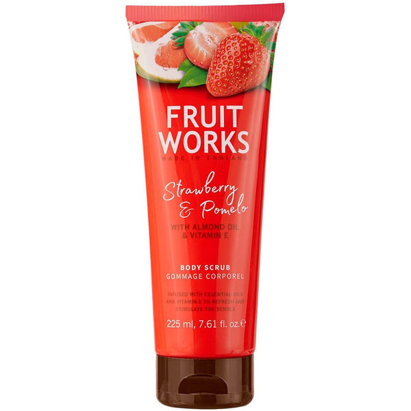 Fruit Works Strawberry & Pomelo Body Scrub Citrus Fragrance Almond Oil Vitamin E 225 ml