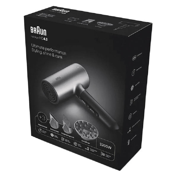 BRAUN Hair Dryer 435 Ionic 2200W Grey with Diffuser and Styling Attachments