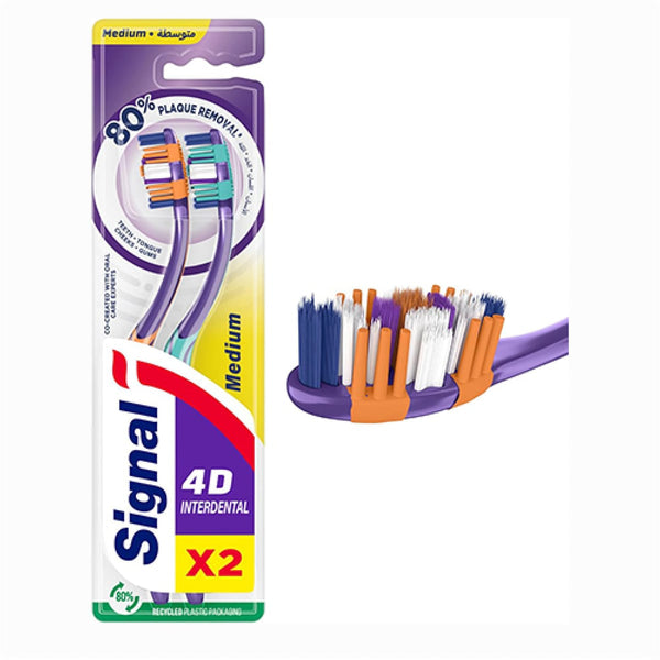Signal 4D Cleaning Medium Toothbrush, Interdental Plaque Removal, 2 Pieces