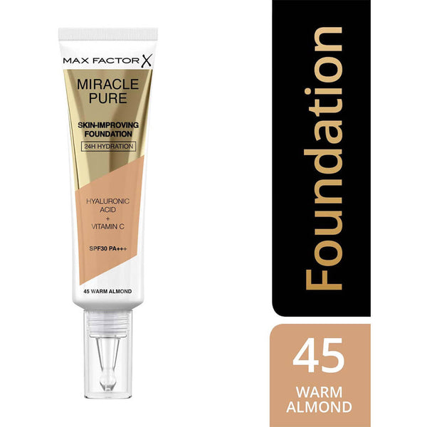 Max Factor Miracle Pure Liquid Foundation Vitamin C Hyaluronic Acid Warm Almond