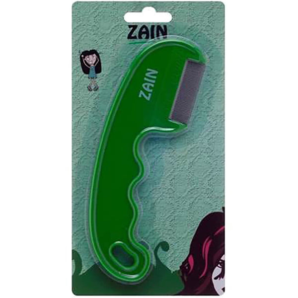 Zain Fine-Toothed Stainless Steel Scalp Cleansing Comb With Handle, Dark Green Z-311199