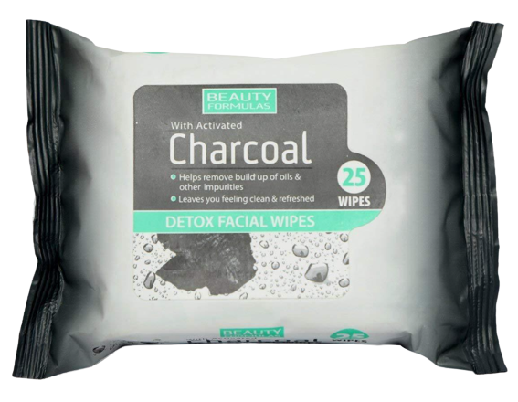 Beauty Formulas Charcoal Detox Facial Wipes Makeup Removing Oil Control 25 Wipes