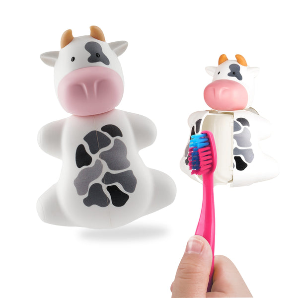 Flipper Fun Animal Cow Toothbrush Cover with One-Touch Self-Opening Mechanism
