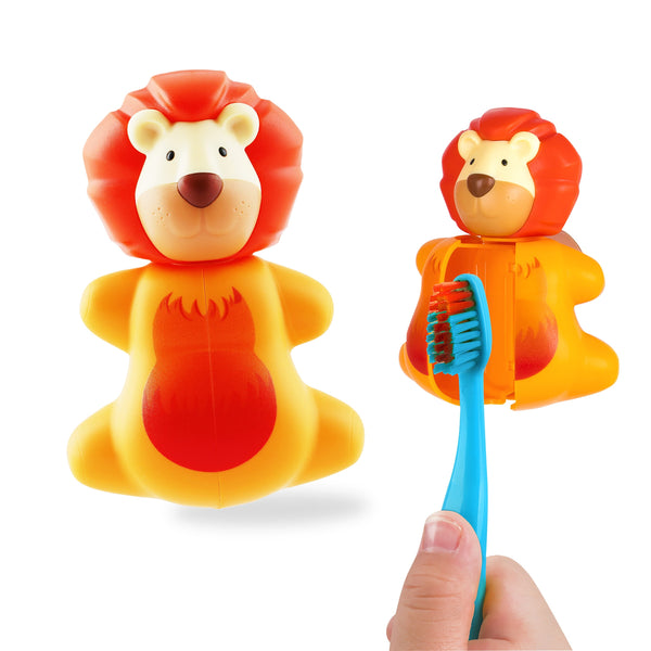 Flipper Fun Animal Lion Toothbrush Cover with One-Touch Mechanism
