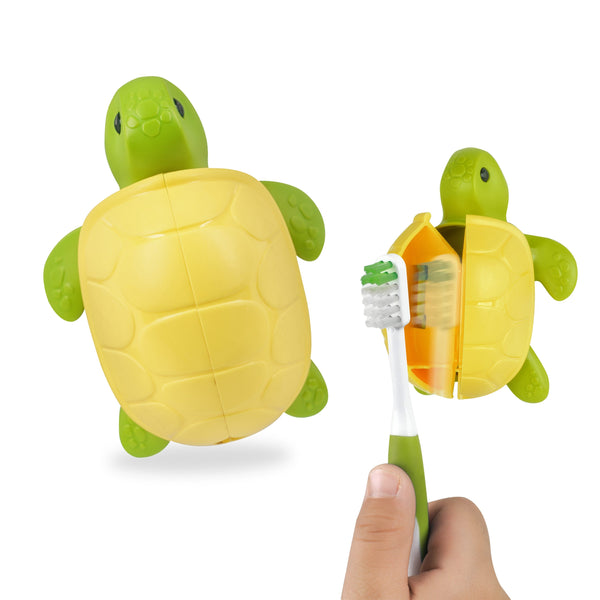 Flipper Turtle Toothbrush Cover with Suction Cup, BPA-Free Ventilated Travel Case