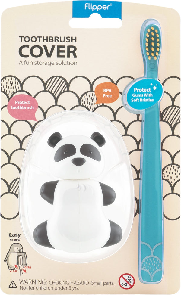 Flipper Panda Toothbrush Cover and Soft Bristle Kids' Toothbrush Combo