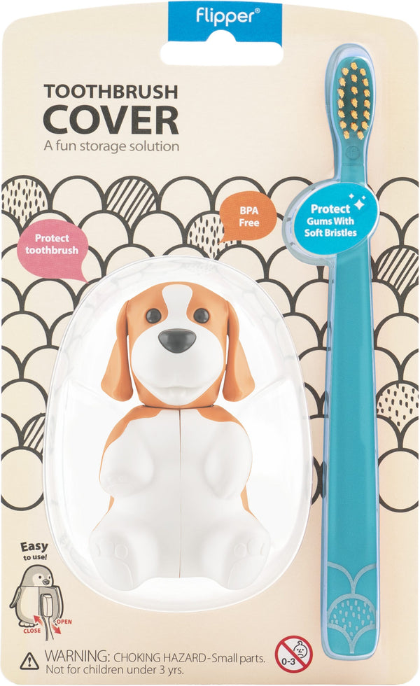 Flipper Toothbrush Cover and Soft-Bristle Kids' Toothbrush Combo Beagle Animal Design