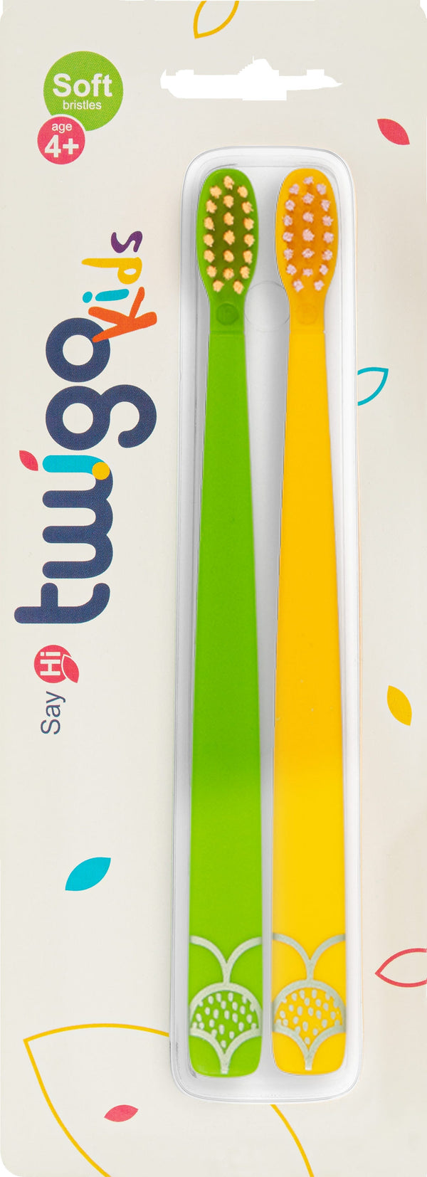 Flipper Twigo Kids Toothbrushes Soft Bristle Green and Yellow