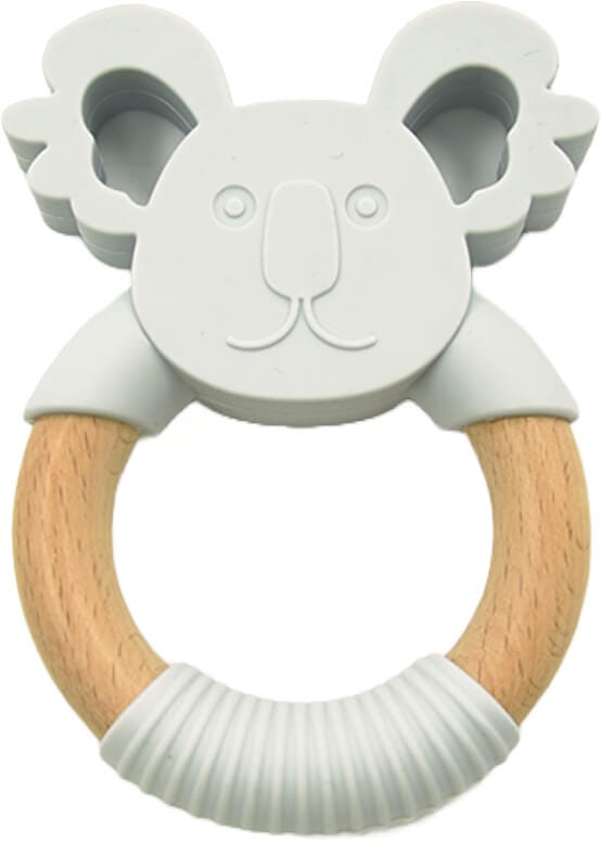 Luqu Silicone and Natural Beechwood Teether Ring for Babies 3+ Months