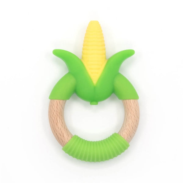 Luqu Silicone and Natural Beechwood Flower Teether BPA-Free Baby Teething Toy