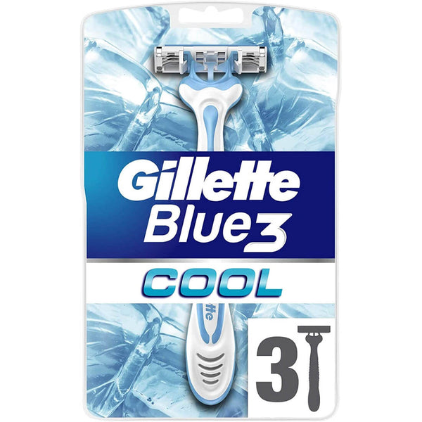 Gillette Blue3 Cool Disposable Razors, 3-Blade Pivoting Head, Cooling Lubrastrip, 3 Pieces