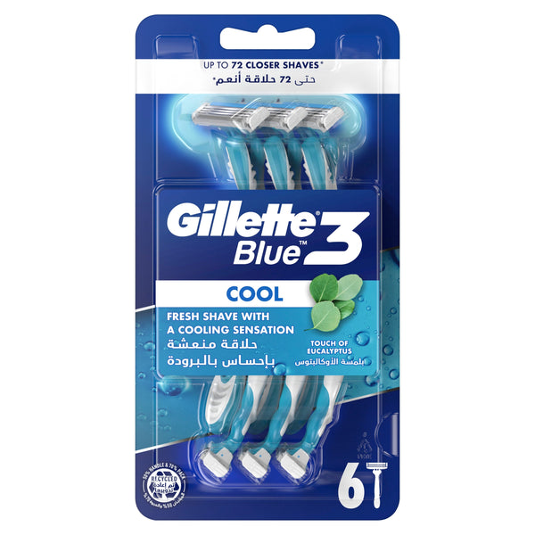 Gillette Blue3 Cool Disposable Razors, Cooling Technology, Pivoting Head, 6 Pack