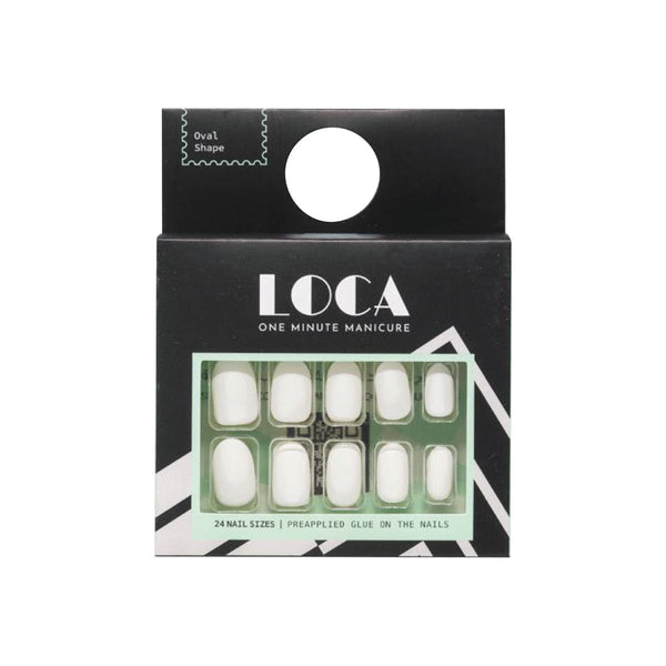 Loca Nails Oval Shape Press-On False Nails Matte White 24 Pieces