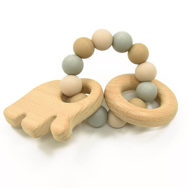 Luqu Silicone and Wood Elephant Teether, BPA- and PVC-Free