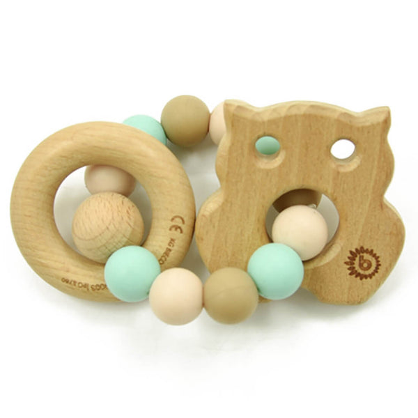 Luqu Silicone and Wood Teether Bird, Food-Grade BPA-Free Silicone and Organic Wood