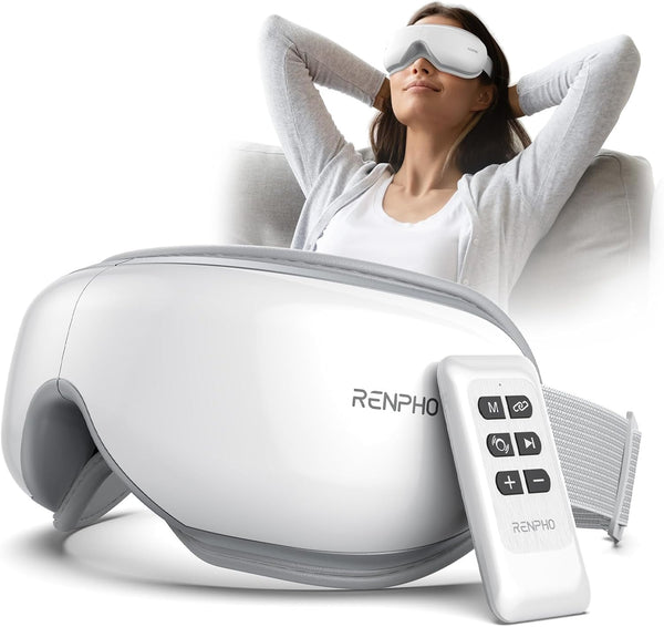 RENPHO Eyeris 1 Eye Massager with Heat, Compression, Bluetooth and Remote Control, White
