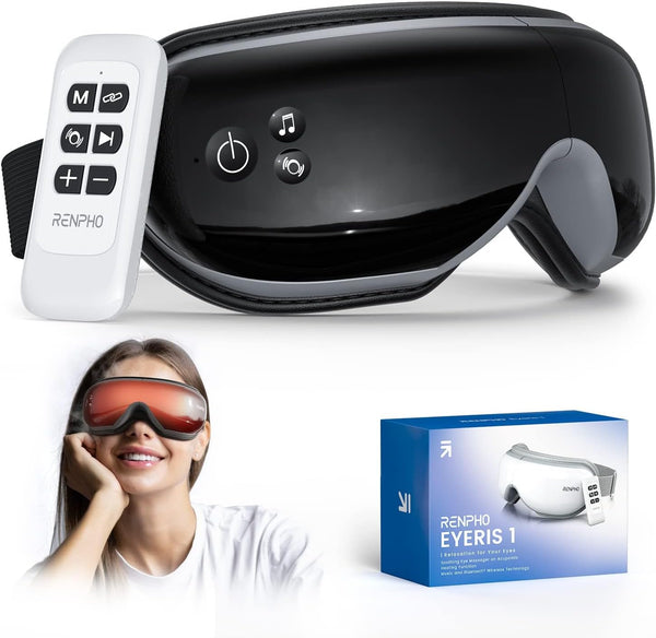 RENPHO Eyeris 1 Eye Massager Heated Compression Bluetooth Remote Control Black