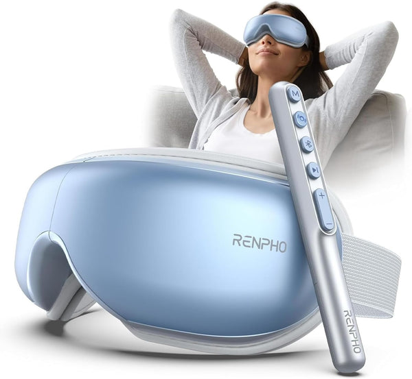 Renpho Eyeris 1 Eye Massager with Heat, Compression, Vibration, Bluetooth and Remote Control, Blue
