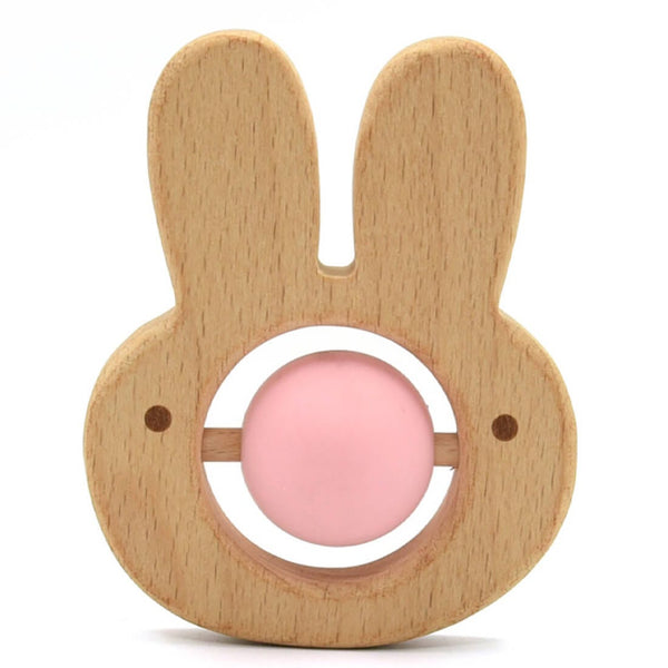 Luqu Silicone and Wood Teether Center Ball, BPA-Free, 3+ Months