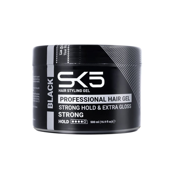 SK5 Professional Strong Hold Hair Gel, Extra Shine, Black, 500ml