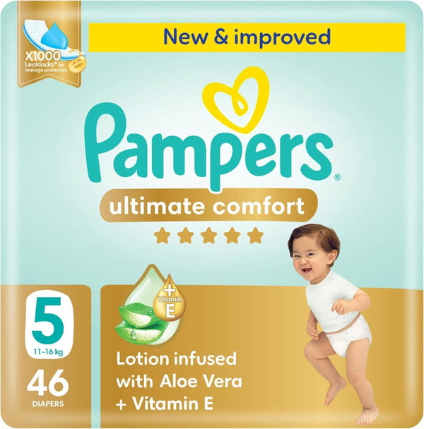 Pampers Ultimate Comfort Taped Diapers Size 5 Mega Pack, 46 Diapers