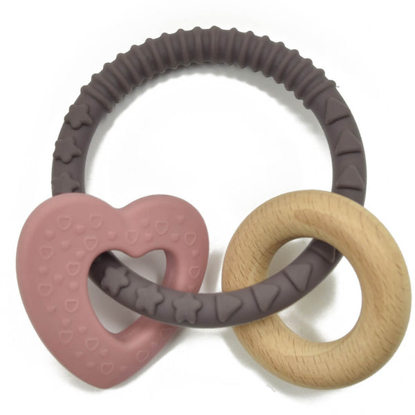 Luqu Silicone and Wood Teether Heart Shape