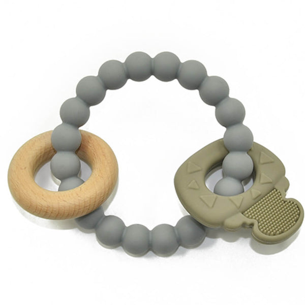 Luqu Silicone and Wood Fish Teether, BPA-Free PVC-Free, 4+ Months