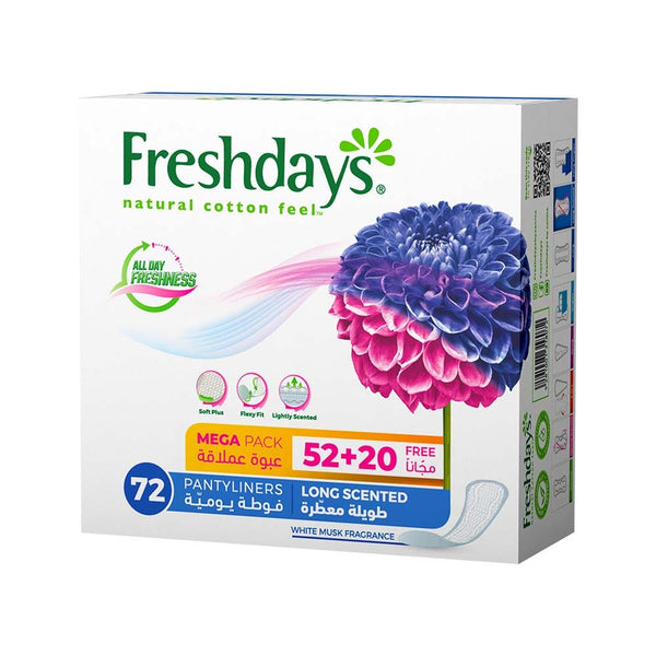 Freshdays Pantyliners Mega Pack Long Breathable Cotton Feel 72 Pieces