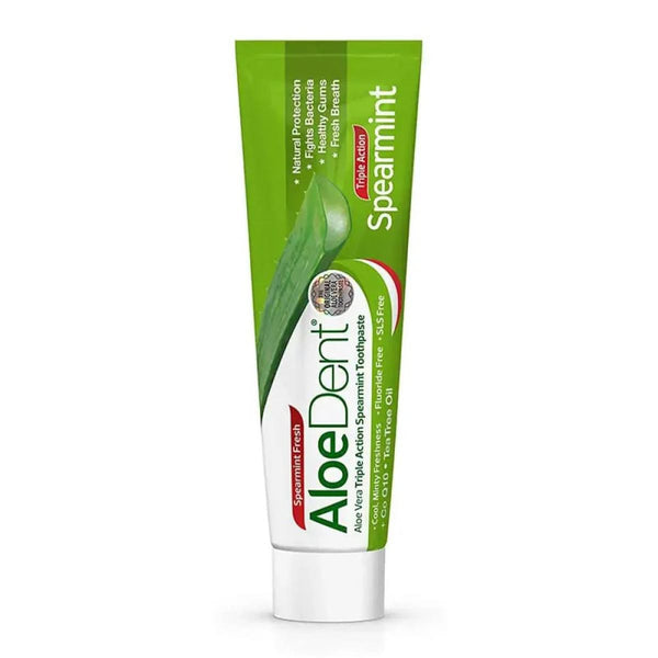 AloeDent Triaction Spearmint Toothpaste Fluoride-Free Aloe Vera Tea Tree Oil 100 ml