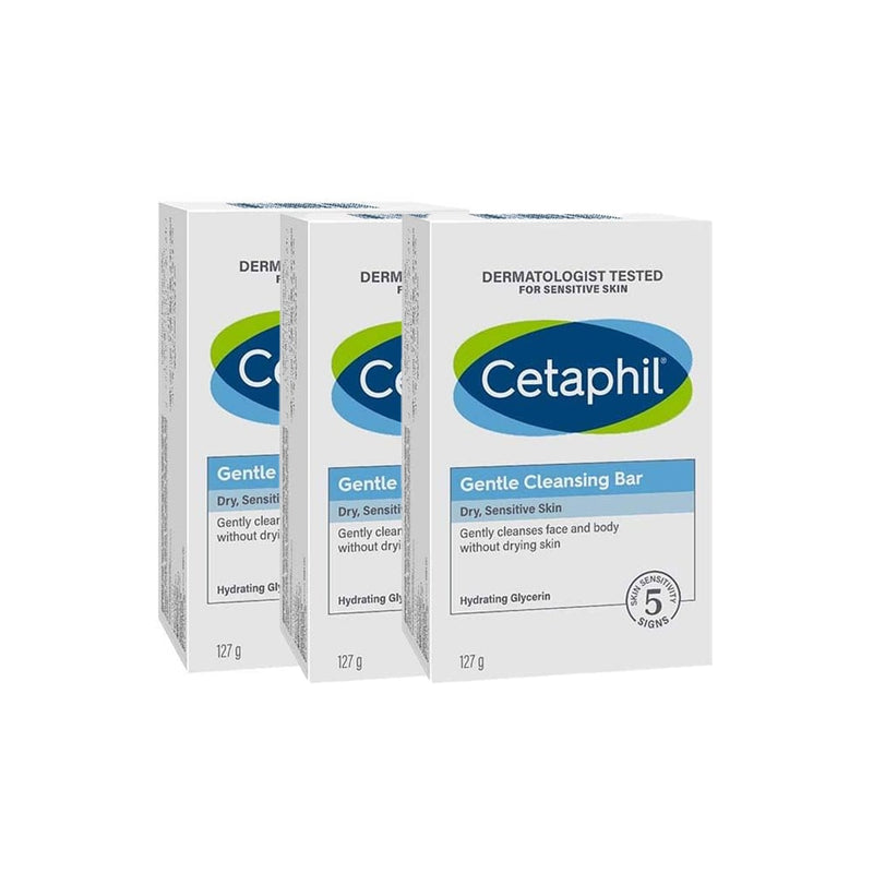 Cetaphil Gentle Cleansing Bar Soap-Free Sensitive Skin 3 Pieces, 127 g Each