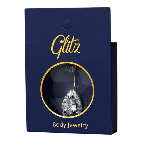Glitz Silver Body Ring with Crystal Almond Design