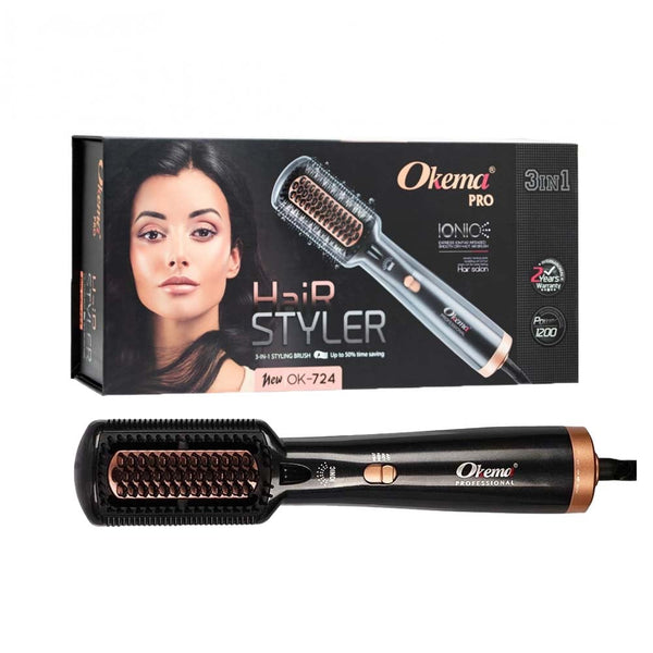 OKEMA Pro Hair 3-in-1 Styler Brush Ionic OK-724 1200W Black