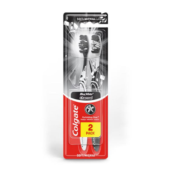 Colgate Brilliant Charcoal Toothbrush Soft Bristles Polishing Star Technology 2-Pack