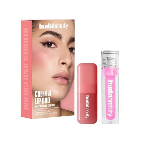Huda Beauty Cheek & Lip Duo Liquid Blush and Jelly Lip Oil Berry and Cream