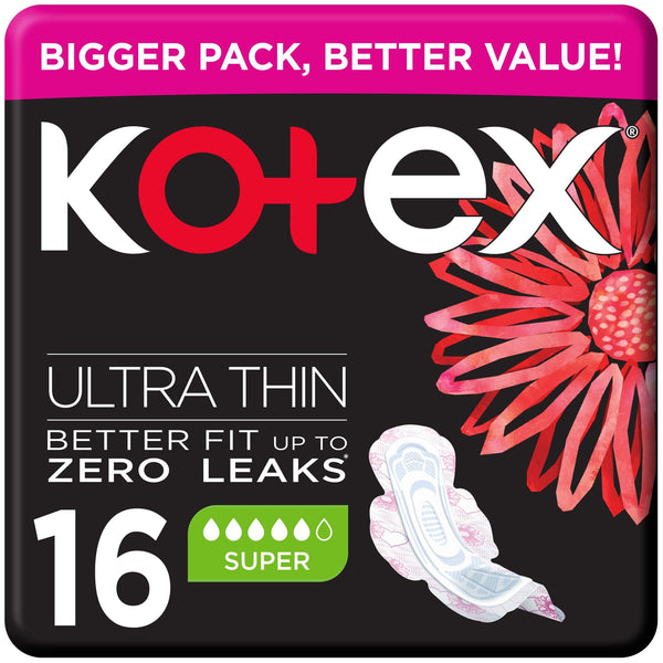 Kotex Super With Wings Sanitary Pads Value Pack, 16 Pads