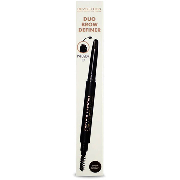 Makeup Revolution Duo Brow Pencil Precision Tip and Spoolie Dark Brown 1 Piece