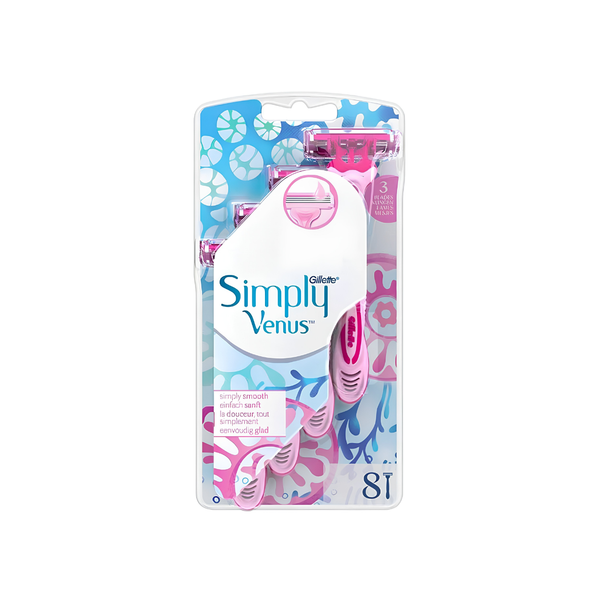 Gillette Venus Simply Women's Razors 3-Blade Ergonomic Handle 8 Pack