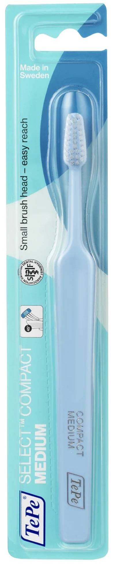TePe Select Compact Medium Toothbrush, Tapered Head, End-Rounded Bristles, 1 Piece