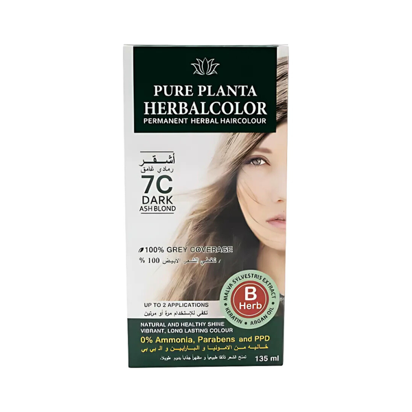 Pure plant 7C Ammonia-Free Hair Dye, Dark Ash Blonde, 135ml