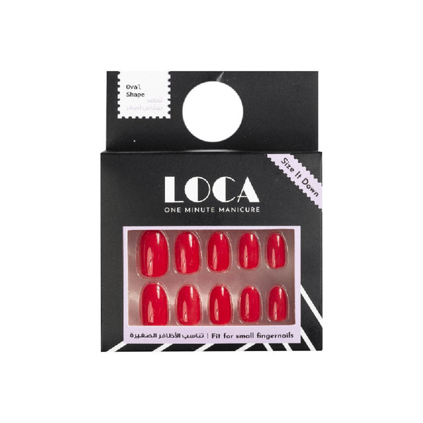 Loca Small Oval Press-On False Nails Red #4, 24 Pieces