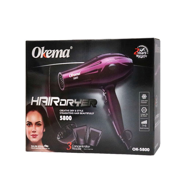 OKEMA OK-5800 Hair Dryer 2400W, 2 Speeds, 3 Temperature Settings, Cold Air Button