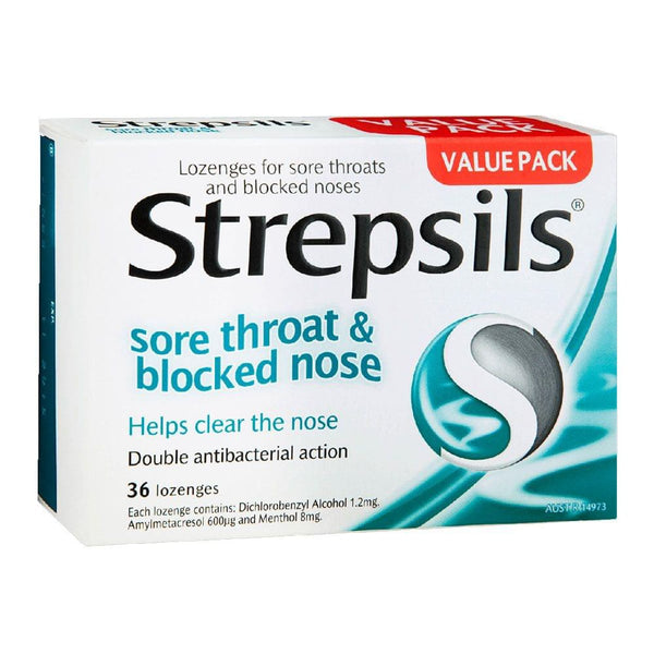 STREPSILS Menthol Sore Throat and Blocked Nose Lozenges, 36 Pack