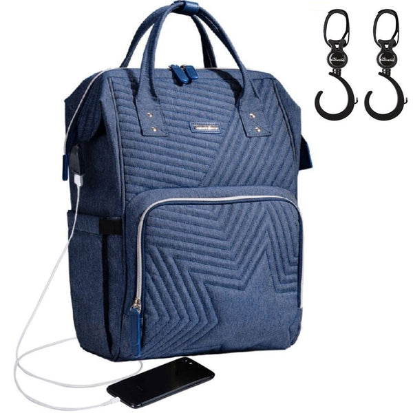 Sunveno Diaper Bag with USB Port and Stroller Hooks, Nova Blue