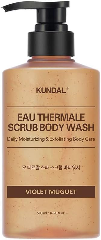 Kundal Eau Thermale Scrub Body Wash Violet Muguet Exfoliating Body Cleanser 500 ml
