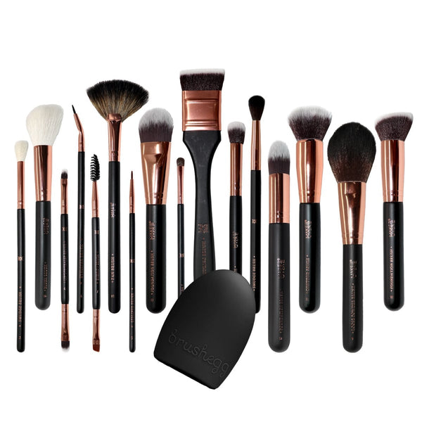Makeover22 Signature Makeup Brush Set, 16-Piece Natural Fiber Brushes with Travel Case, MX03