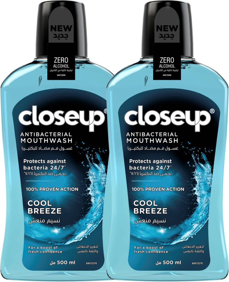 Close Up Cool Breeze Mouthwash Alcohol-Free Zinc Formula 500ml, 2 Pack